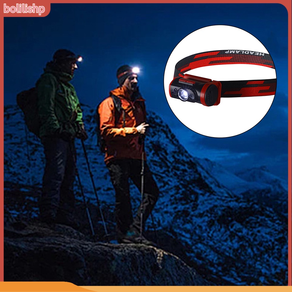 [Bolilishp] outdoor Headlight Waterproof Penyesuaian 360derajat Sakelar Ganda Pengisian Cepat Gerakan Profesional Sensing Ikat Kepala Elastis Kecerahan Tinggi Malam LED Memancing Lampu Untuk Camping