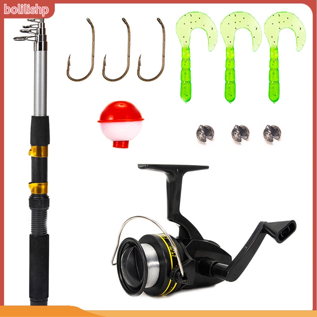 [Bolilishp] 12pcs/set Alat Pancing Tahan Aus Lengkap Compact Portable Pancing Umpan Spincast Reel Combo Fishing Tackle