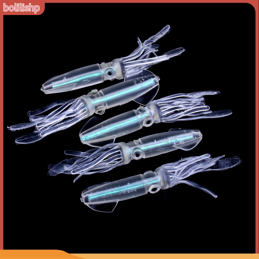 &lt;Bolilishp&gt; 5 Pcs Umpan Pancing Bentuk Cumi-Cumi Glow In The Dark
