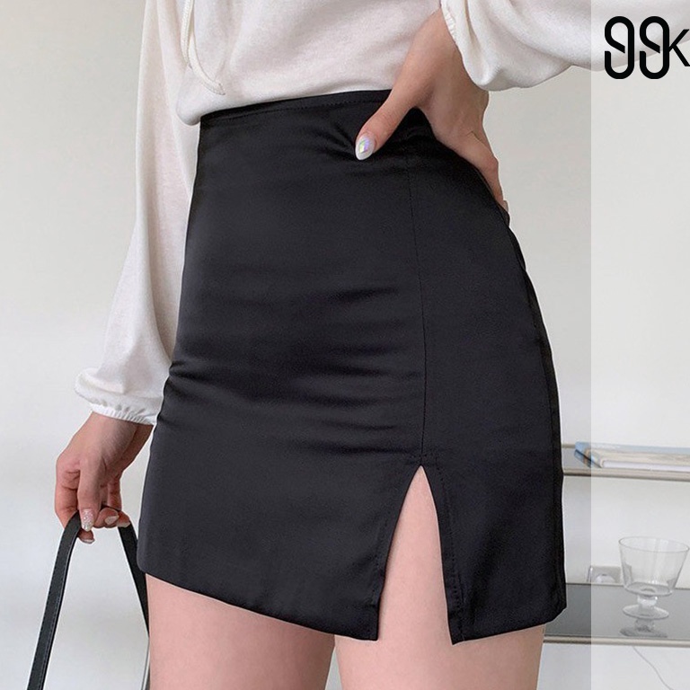 TERBAIK|| Mini Skirt Bodycon Satin Split Rok Pendek Belah Samping 1126 (S-XL)