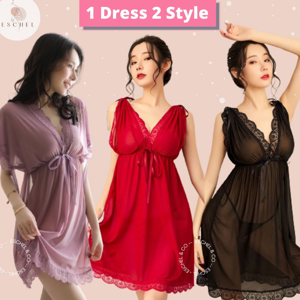 "PK.13Jn23в" EMMY Lingerie Sexy Dress 2 Style (Free G String) Big Size Baju Tidur Dewasa Sexy Linger