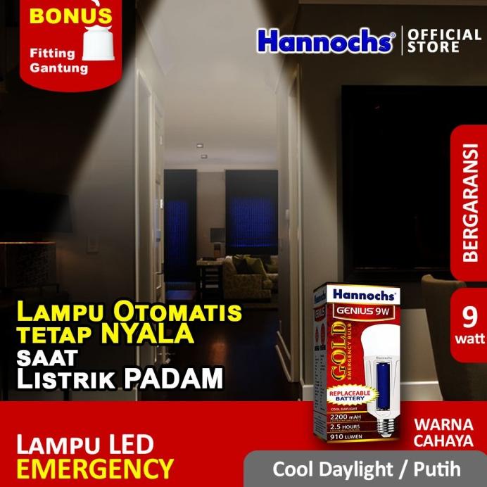 Diskon Bulan Ini Lampu Led Hannochs 9W Genius Gold Emergency Led Ac Dc