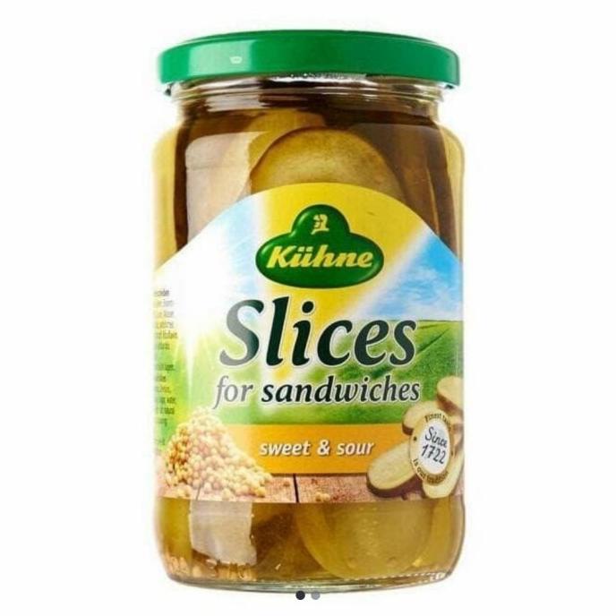 

Silahkan Order] KUHNE PICKLE SLICE FOR SANDWICHES SWEET AND SOUR 330 gr acar timuniris