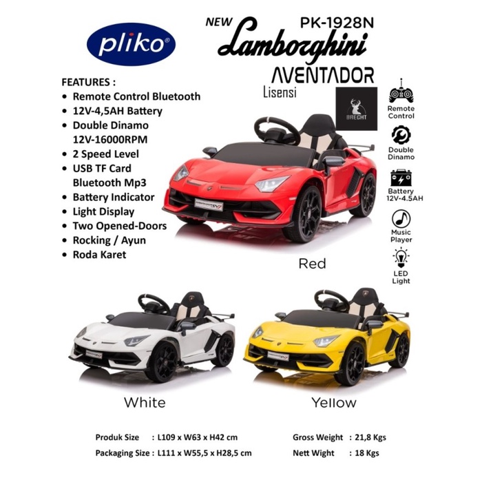 Mainan Mobil Aki Anak Pliko Pk 1928 N Lamborghini Aventador Lisensi Cs