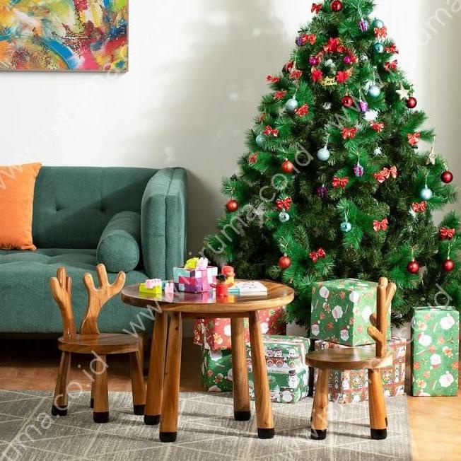 Promo / Terlaris / Meja Bulat Anak Meja Makan Kayu Trembesi Deery Haredangshop