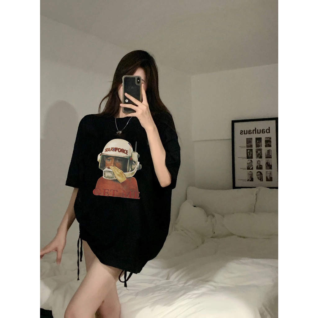 EUNII T-shirt Lengan Pendek Cartoon Airline Man Korean Style/Kaos Atasan Wanita/Baju Kaus Oversize Wanita/Kaos Wanita