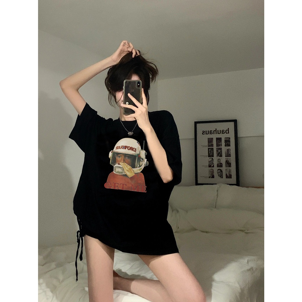 EUNII T-shirt Lengan Pendek Cartoon Airline Man Korean Style/Kaos Atasan Wanita/Baju Kaus Oversize Wanita/Kaos Wanita