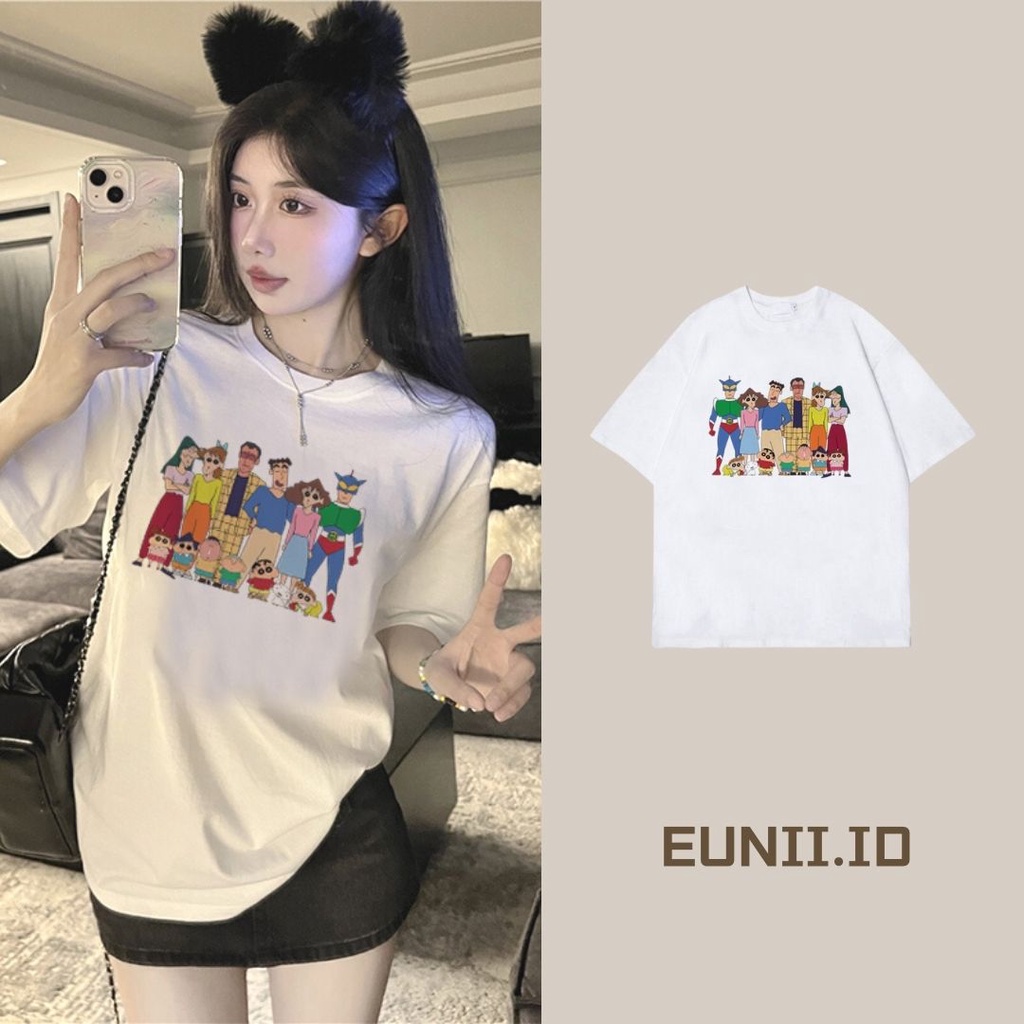 EUNII T-shirt Lengan Pendek Cartoon Crayon Shin-Chan Korean Style/Kaos Atasan Wanita/Baju Kaus Oversize Wanita/Kaos Wanita