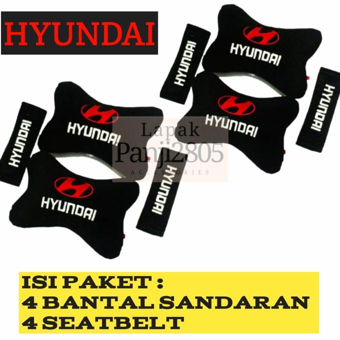 Bantal Mobil HYUNDAI Hitam Bantal Isi 4 Sandaran Leher Kepala HYUNDAI terbaru
