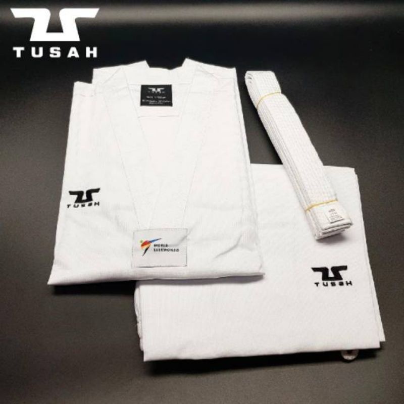 Tusah starter uniform dobok taekwondo white V neck