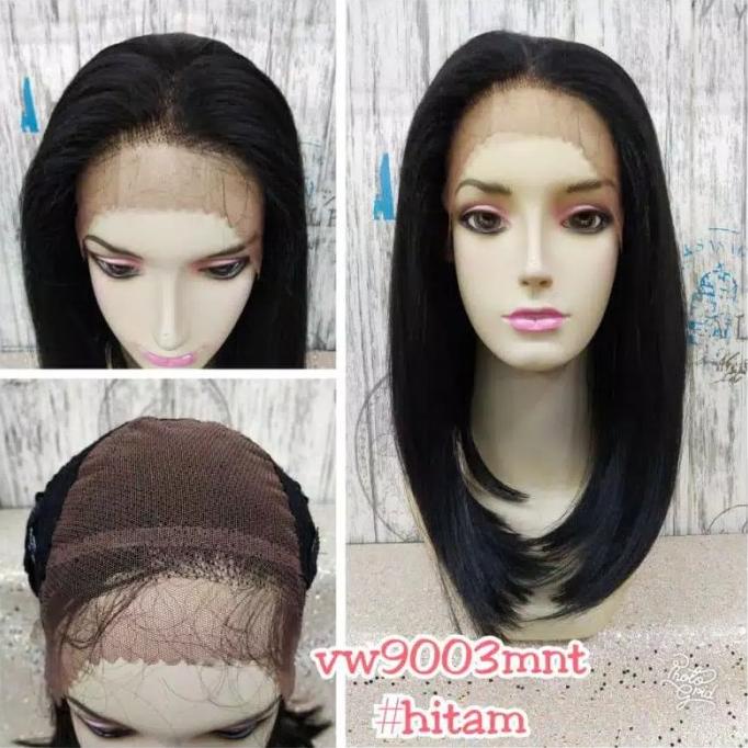 Wig Lace Belah Tengah Lurus Rambut Palsu Human Hair Extension Original