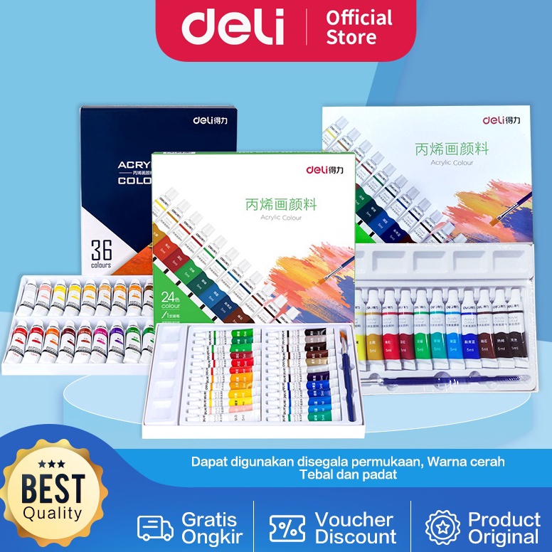 

7KQLZ Deli Acrylic Paint / Cat Akrilik Anak 24/36 Warna Dapat Ditulis di Kain Tanah Liat 73912 73915 00n8p