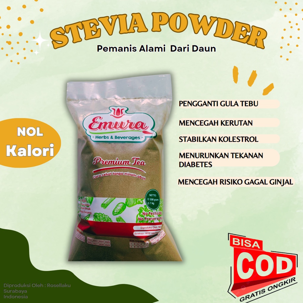 STEVIA POWDER GRADE PREMIUM (Pengganti Gula)/DAUN MANIS/STEVIA BUBUK/GULA ALAMI