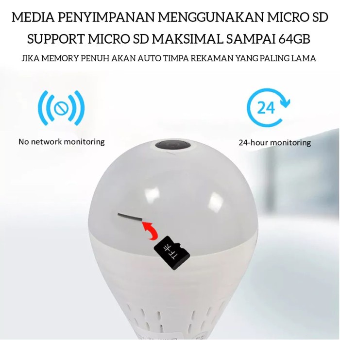 MUST HAVE CCTV BOHLAM LAMPU P12 V2 UNTUK HP MINI WIFI WIRELESS KAMERA PANORAMIC TERLARIS