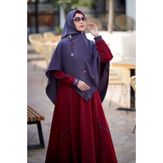 SET GAMIS SYAR'I AULIA FASHION MAIRA MAROON DARK GREY