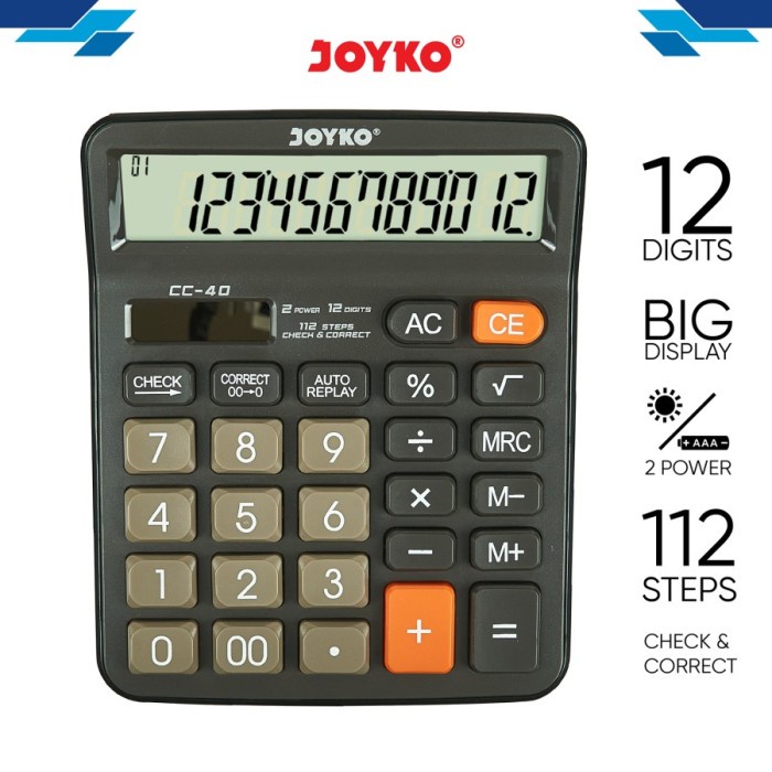 

Terlaris Calculator / Kalkulator Joyko Cc-40 / 12 Digits / Check Correct