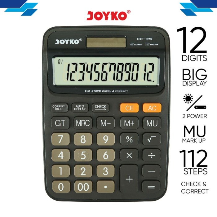 

Terlaris Calculator / Kalkulator Joyko Cc-35 / 12 Digits / Check Correct