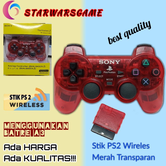 Terlaris Stik Stick Ps2 Wireless Ori Original Pabrik Transparan
