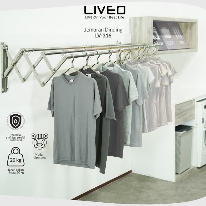 Jemuran Dinding Baju Stainless Steel Liveo LV316 Jemuran Lipat Gantung