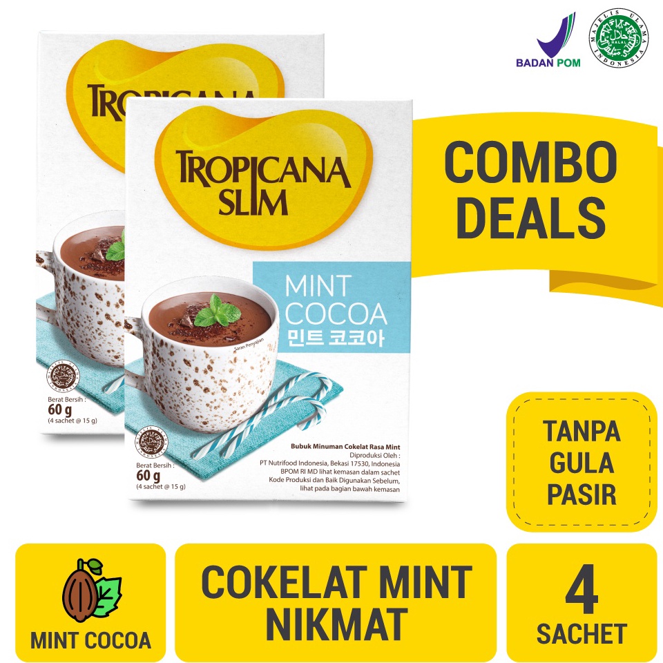 

Hot Sale.. Twin Pack - Tropicana Slim Mint Cocoa 4 sachet FTP