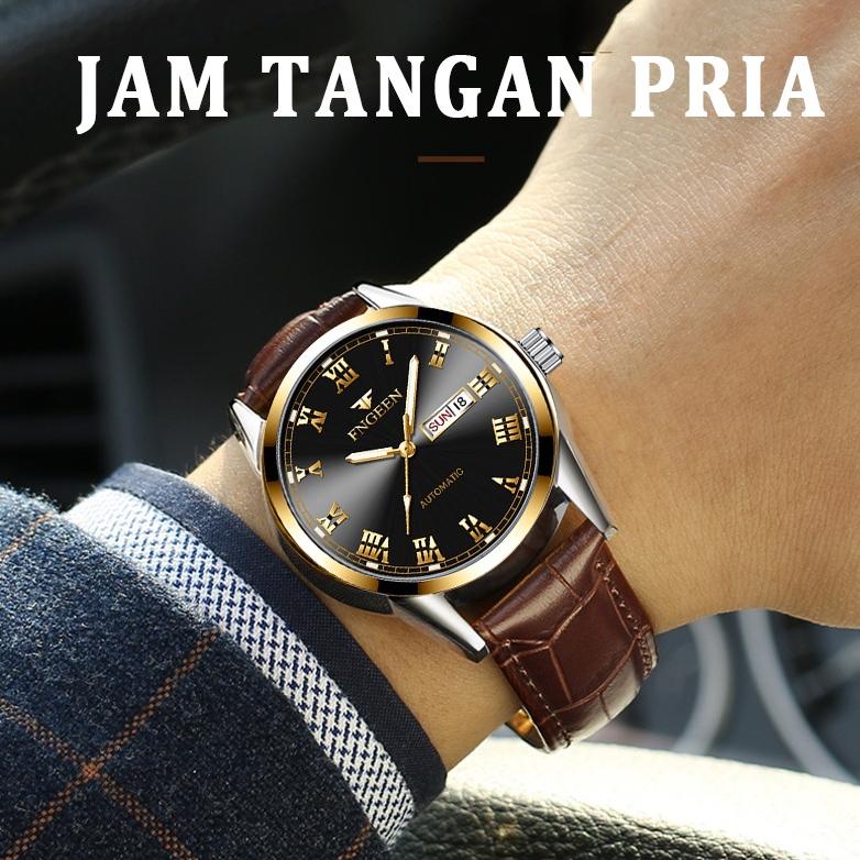 7.7 Fngeen 4002 Jam Tangan Pria Original Tali Kulit Mewah Kuarsa Tahan Air Watch + Kotak Gratis