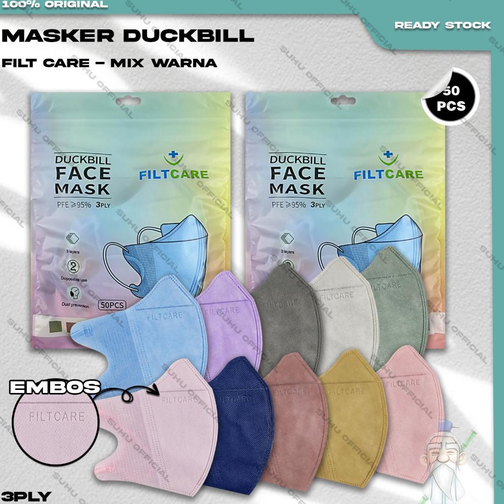 Terbaru Masker Duckbil Filtcare 3Ply Isi 50Pcs Warna Mix Soft Nude Duckbill 3 Ply Earloop Surgical M