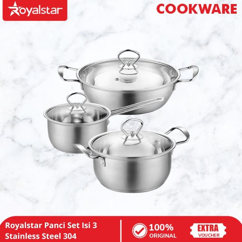 Royalstar Panci Set Panci Masak Stainless Steel 304 Isi 3 Set Panci Serbaguna