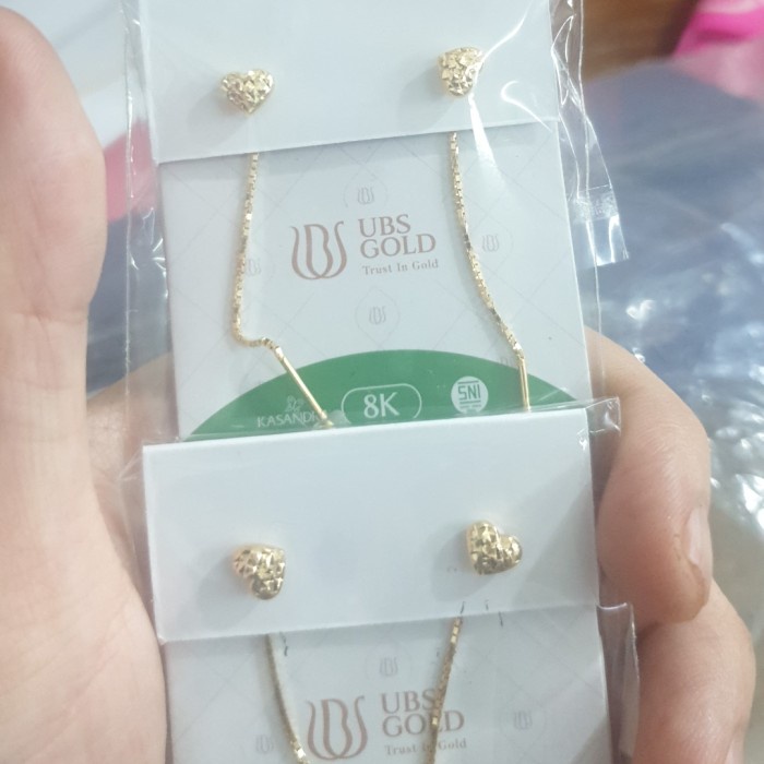 Bestseller Anting Tusuk Rantai Panjang Love Hati Ubs Emas Asli 375 8K Muda Unik