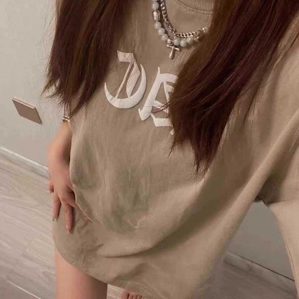 Red Yang sesak Guochao desain asli gelembung ac pencetakan logo sederhana lengan pendek pria dan wanita musim panas longgar leher bulat kasual t-shirt