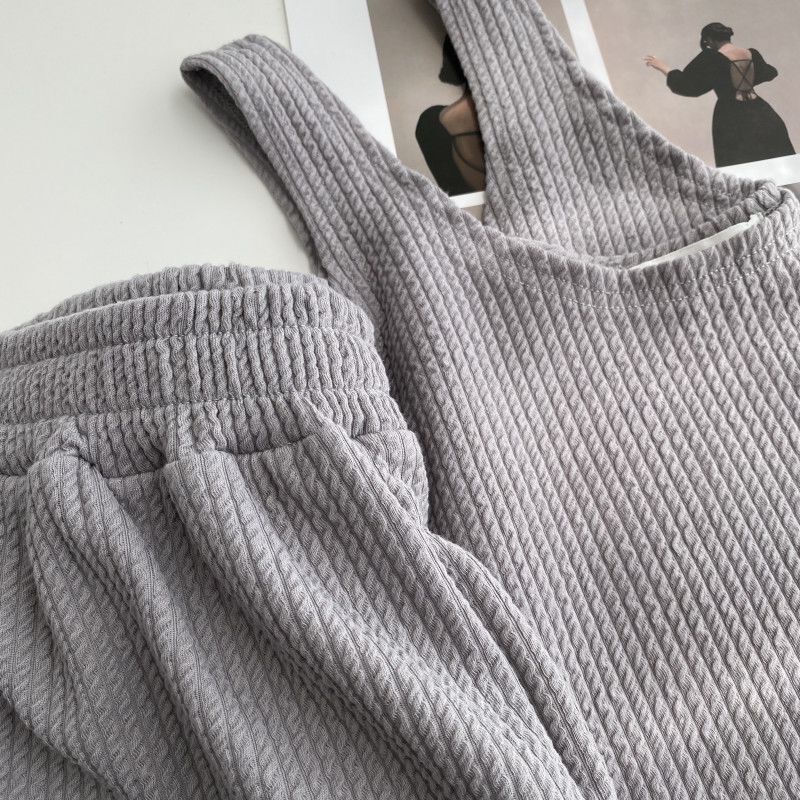 Red 2022 Anak Perempuan Musim Panas Ukuran Besar Setelan Kasual Gemuk MM Longgar Rompi Top Lebar Kaki Celana Pendek Rumah Malas Set Dua Potong