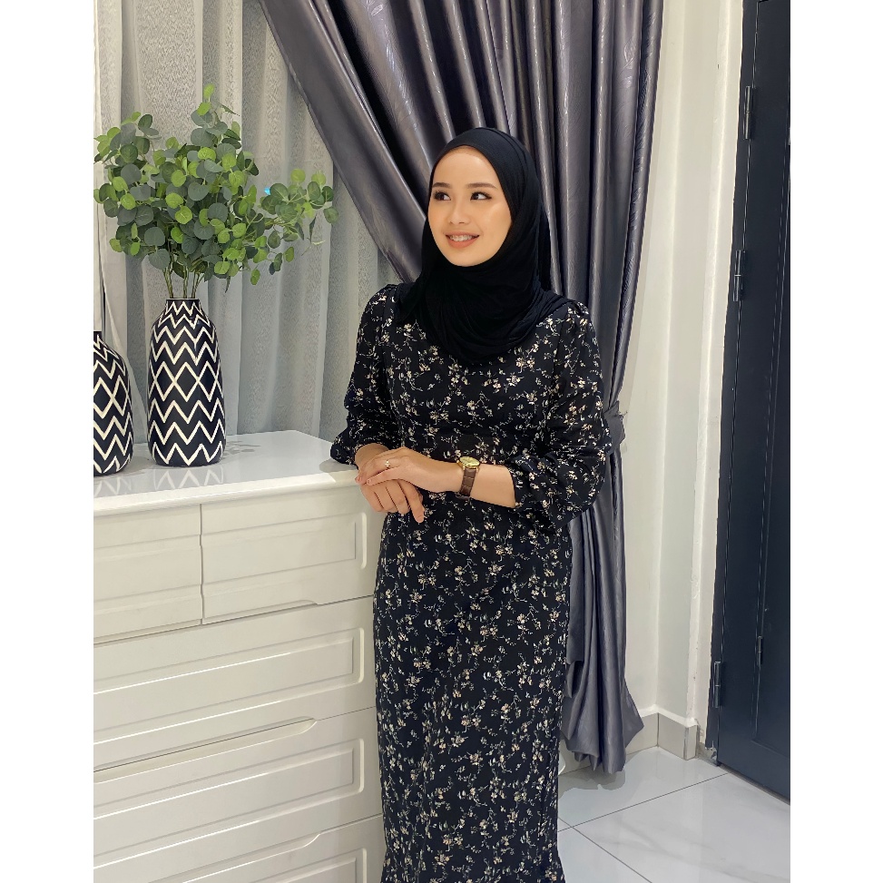 CHEKOUT|| [Sifon berkualitas tinggi] AIMEI Biru fishtail floral dress wanita baru Perancis lengan pa