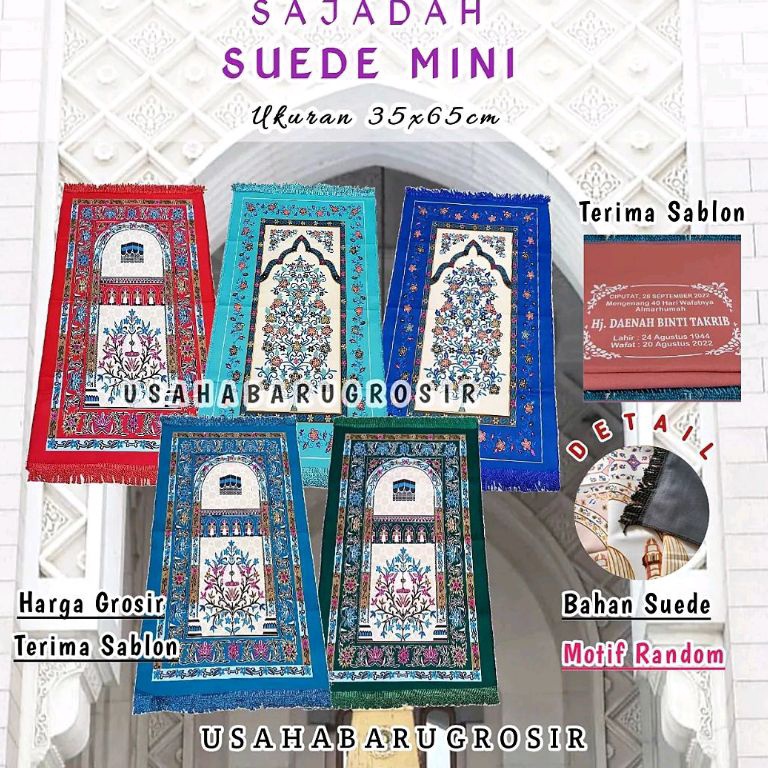 Edisi Mewah COD SAJADAH MUKA / SAJADAH TRAVEL / SUEDE TAMBANG / SUEDE ARBAIN 3 PER 4 / TIPIS TRAVEL Kecil Sajadah Turki Sajadah Anak Mini ukuran 35x65cm Bahan Suede Sajadah tipis Sajadah Turki SQL