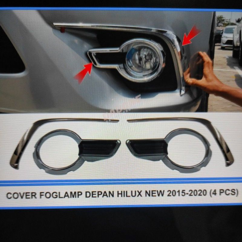 cover ring lampu foglamp bumper depan mobil toyota Hilux 2015 sampai 2020 2016 2017 2018 2019 chrome crome tempel