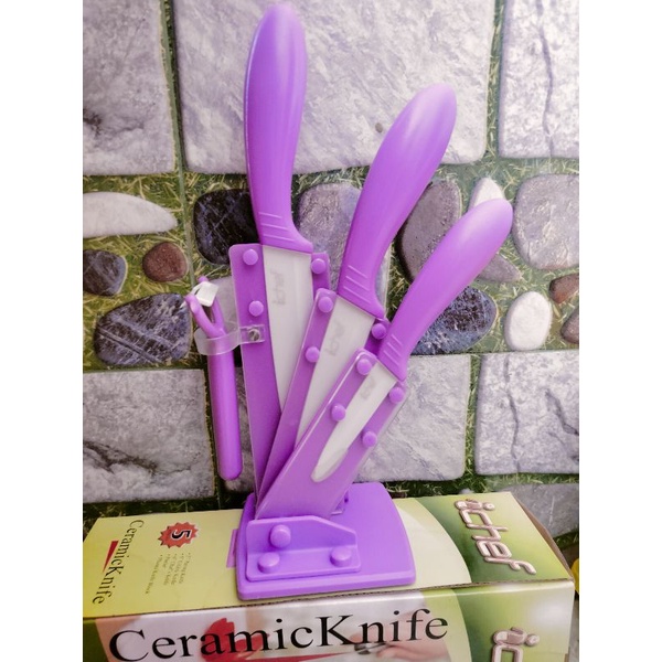Pisau Set Ceramic iChef / Pisau Ceramic iChef 5 in 1 ungu