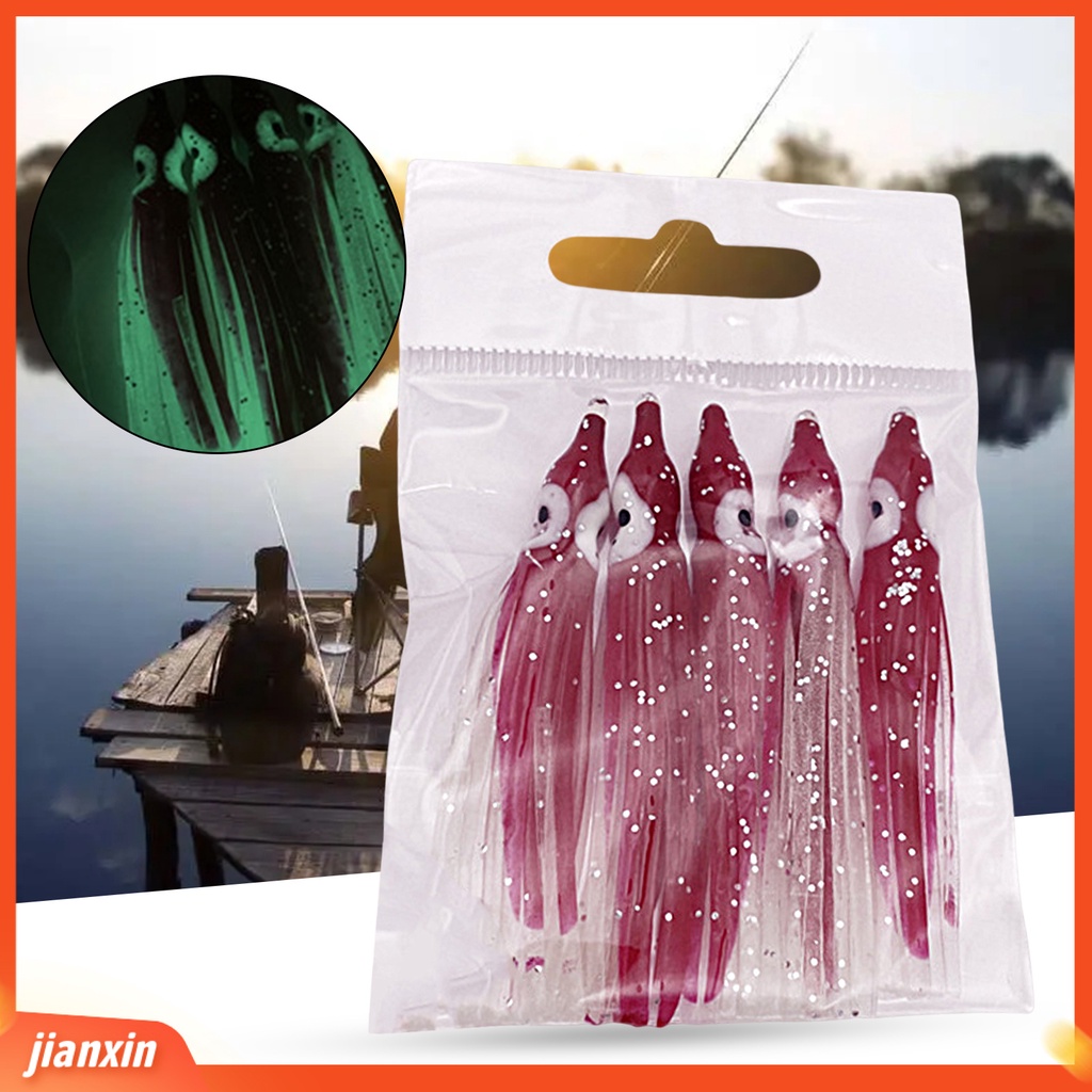 [Jianxin] 5pcs Gurita Umpan Lembut Simulasi Dengan Efek Bercahaya Memancing Air Laut Lembut Cumi Rok Umpan Untuk Memancing Outdoor