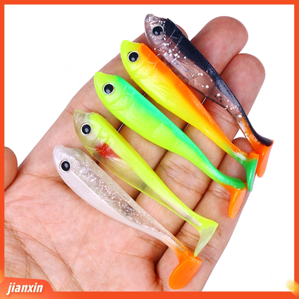 [Jianxin] 5pcs/bag 6.5CM/3G Umpan Pancing Simulasi Warna Terang Fleksibel Reusable 3D Eyes Fish Attraction Universal Lembut Silicone Paddle Tail Swimbait Fishing Gear