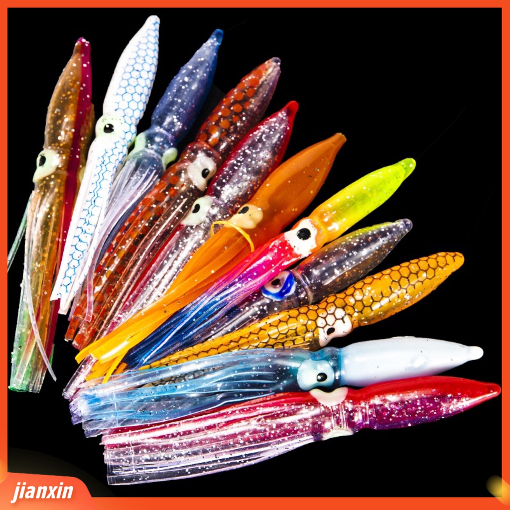 [Jianxin] 10 Pcs Umpan Pancing Soft Bait Bentuk Cumi-Cumi Warna-Warni Ukuran 8cm