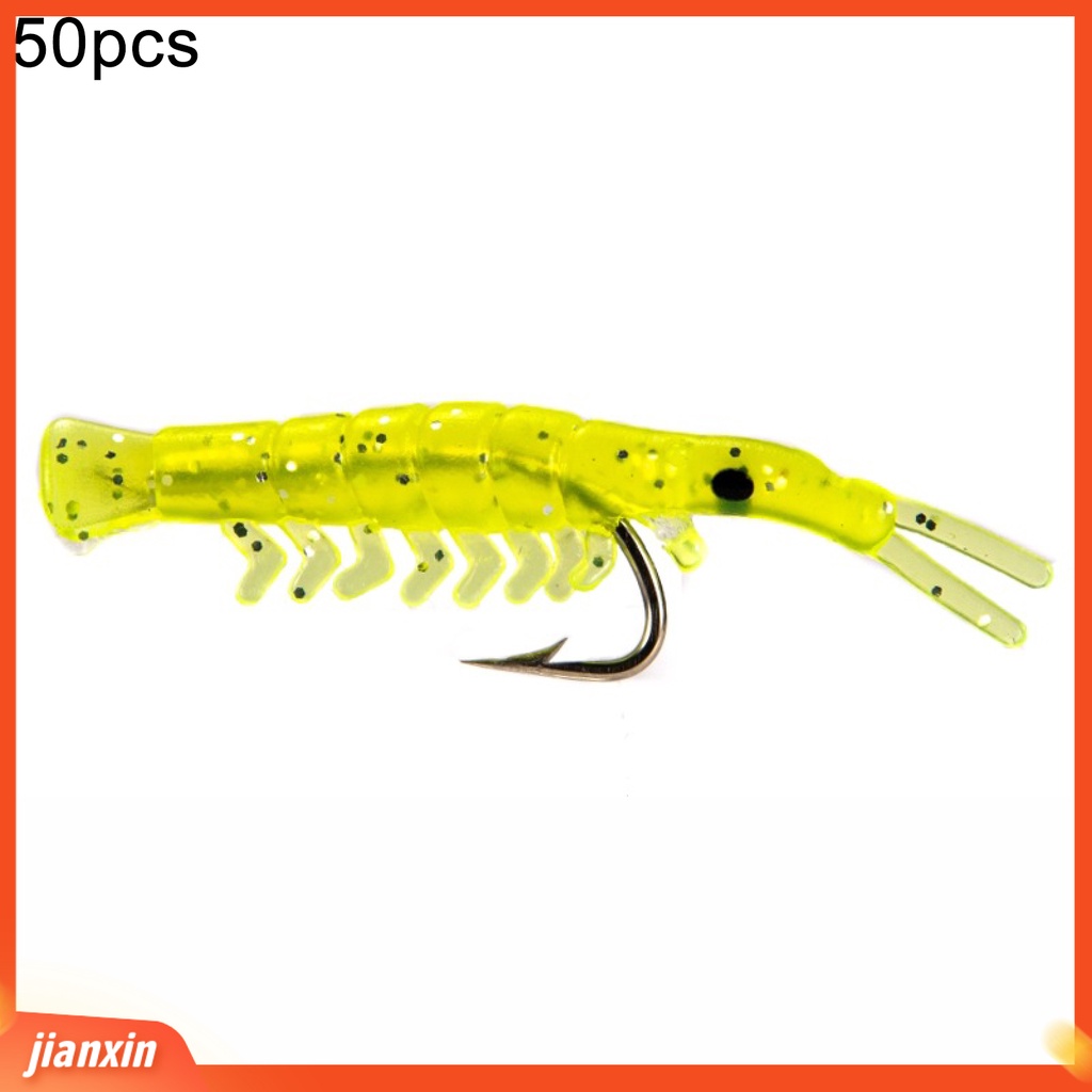 [Jianxin] 100 Pcs / Set Umpan Pancing Soft Bait Bentuk Udang Imitasi Dengan Kail Tajam