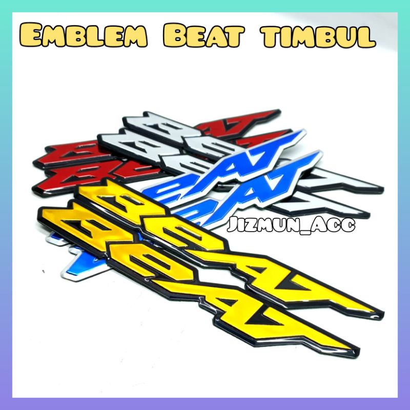 Emblem Stiker Timbul Logo BEAT Silver Merah Biru Gold