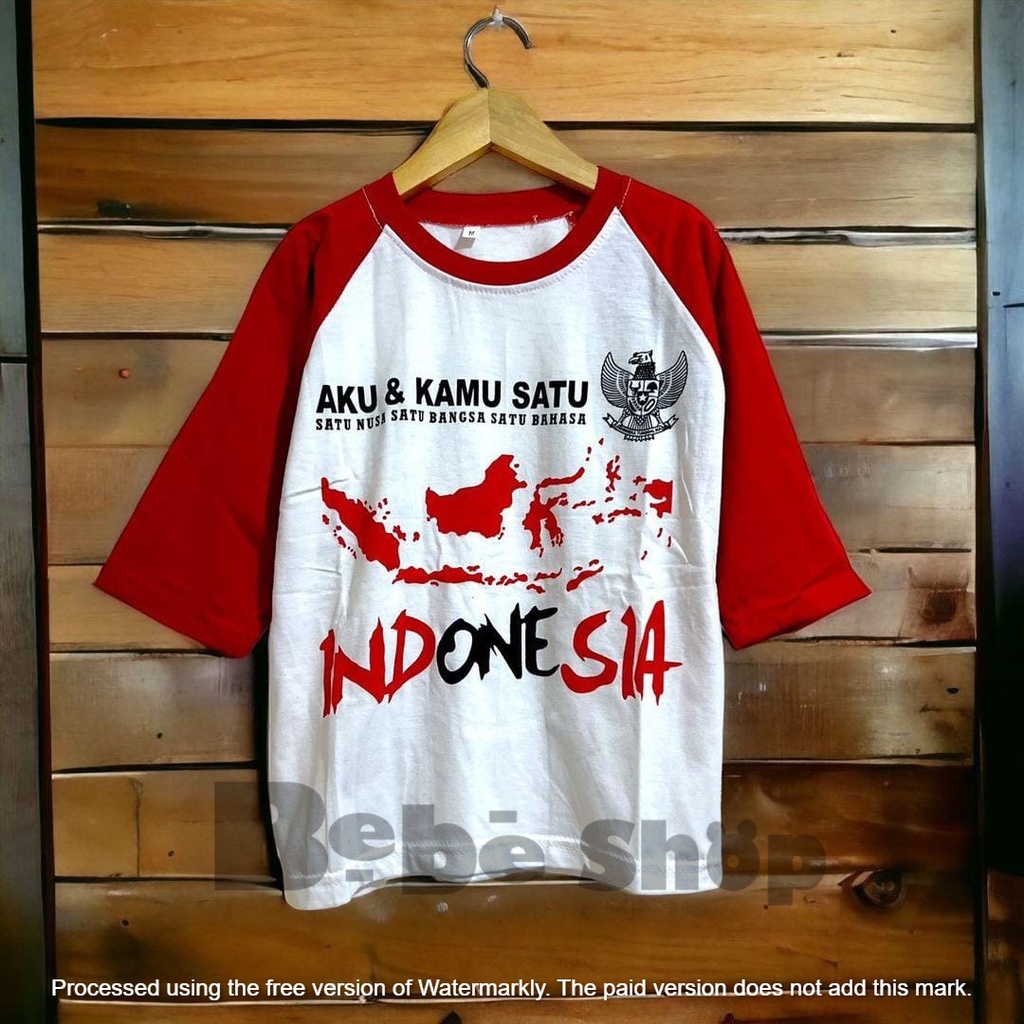 Kaos Atasan remaja motif kemerdekaan indonesia merah putih lengan 3/4 panjang