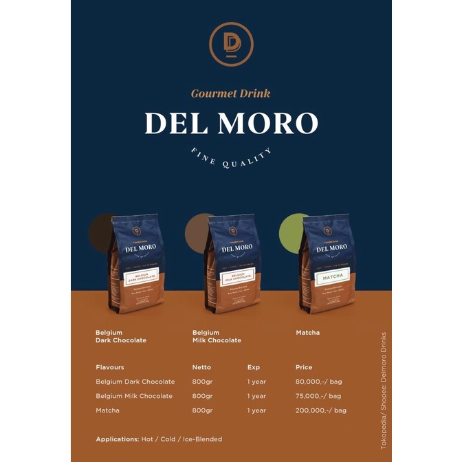 

DELMORO Belgium Dark Chocolate 800gr-Bubuk Serbuk Minuman Rasa Coklat