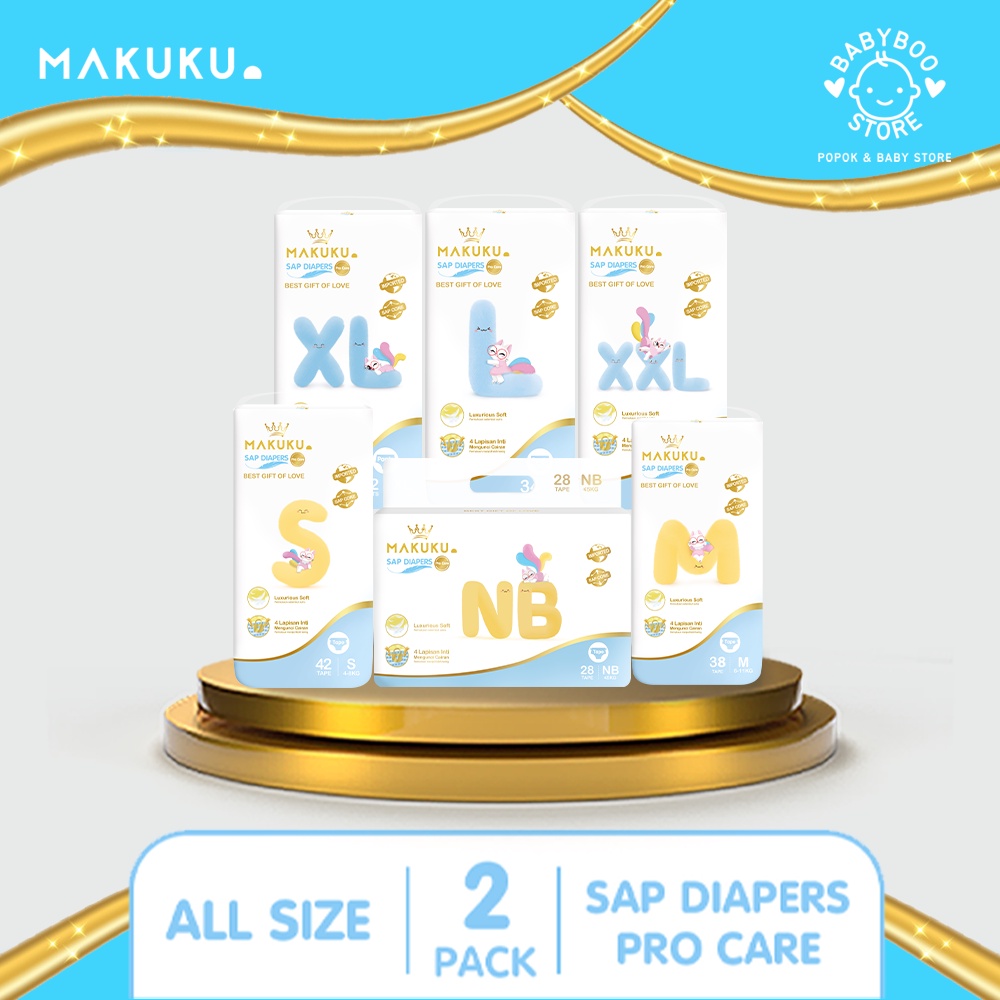 MAKUKU SAP Diapers Procare Tape NB/S/M/L/XL/XXL x 2 Pack Popok Perekat Premium Lembut Mencegah Ruam Dan Anti Gumpal