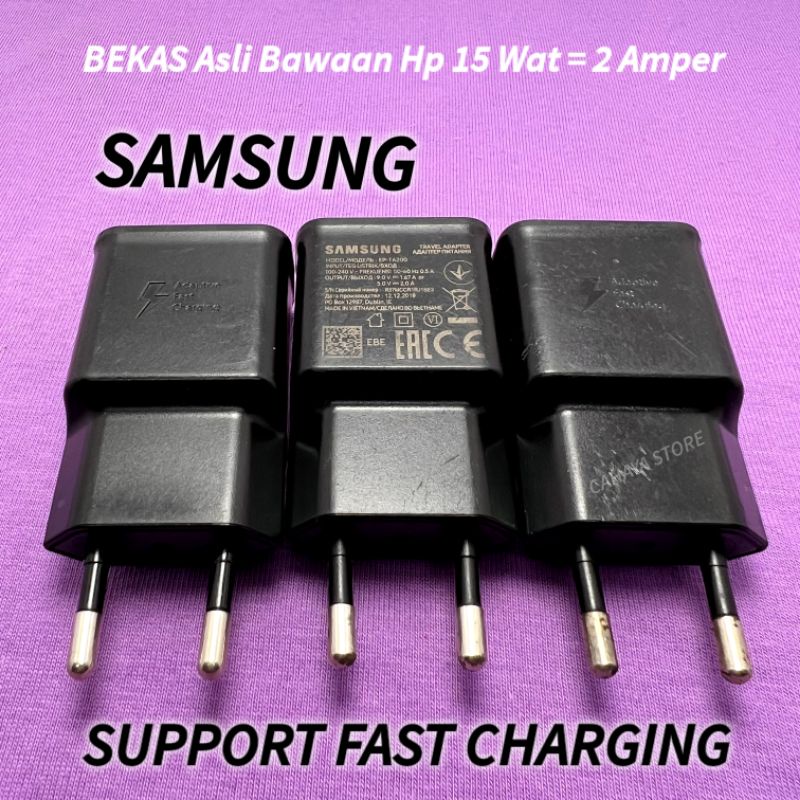 Adaptor Samsung Output 2A 9V 15Wat Bekas A20S A20E M11 M20 S10E A52S M60 A60 M50 M43 A30S S10+ S9+ A04 A04S A42 Note23Ultra A8+ A32017 Support Fast Charging Original Bawaan Langsung Dari Hp Dijamin Bawaan