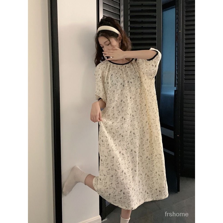 Gaun tidur untuk wanita / pakaian santai senior yang manis / cetakan kartun lucu / gaun tidur yang m
