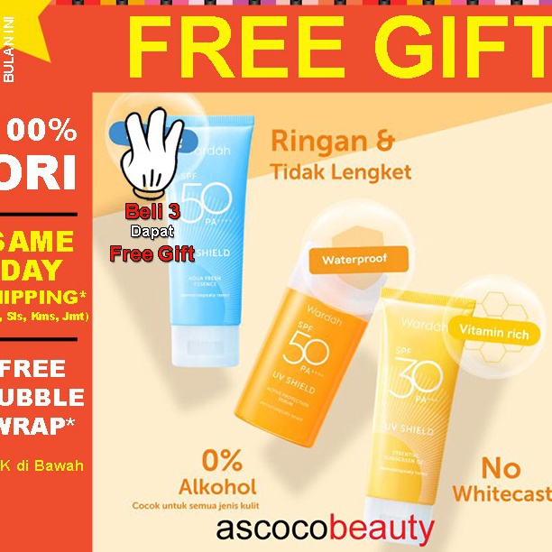 ☊↕⁑ Wardah UV SHIELD Series | Sunscreen Gel SUN STICK Aqua Fresh Essence SPF50 Protection Serum Esse