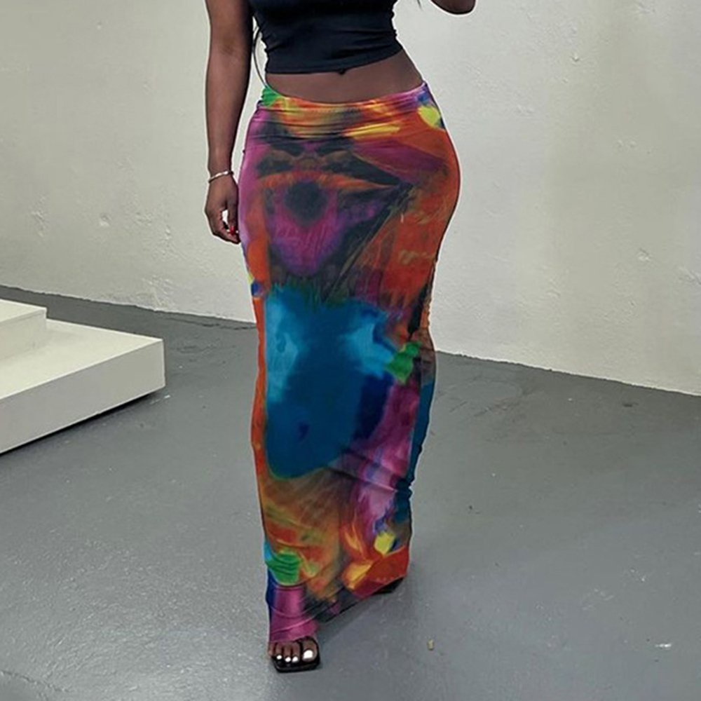 Rok Wanita Motif, Rok Ketat Panjang Pakaian Jalanan, Rok Gaun Pensil Panjang, Pakaian Kasual Vintage