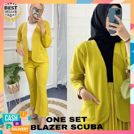 One Set Blazer Wanita Kerja  Korean Style Jumbo Setelan Jas Terbaru 2023 Perempuan Celana Panjang Ba