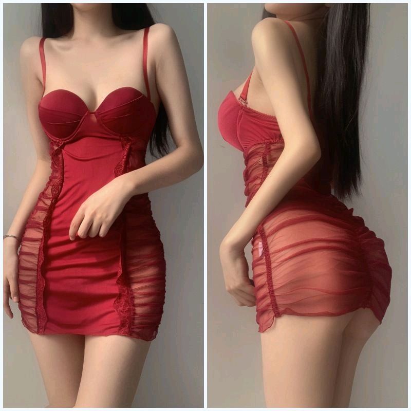 Bodycon Dress Renda Sexy Mini Lingerie Dress Ketat Transparan