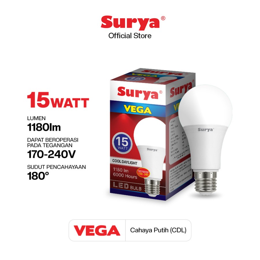 Lampu LED Bulb Surya Vega 15 Watt Putih Murah Terang Bergaransi