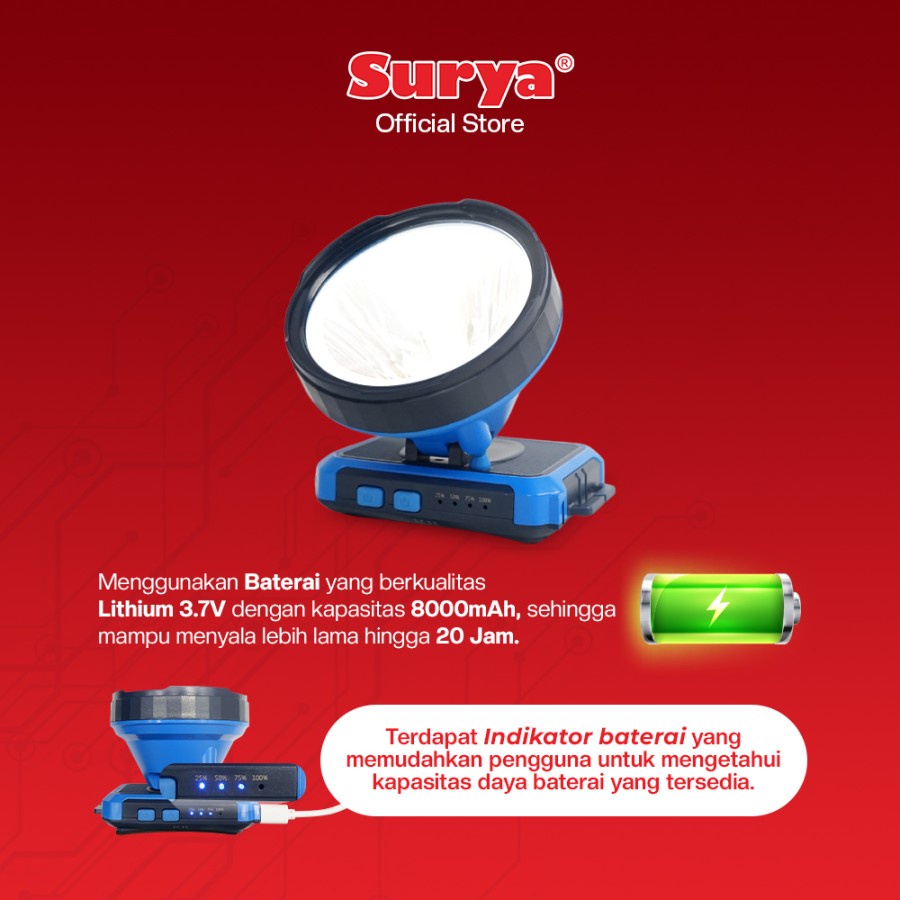 Senter Kepala Surya SYH L205a Cahaya Sinar Putih 20w Head Lamp Emergency Torch Flash White Light Led